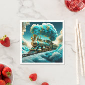 Serviette En Papier Imaginaire Mignons Nuages Turquoise (En situation)