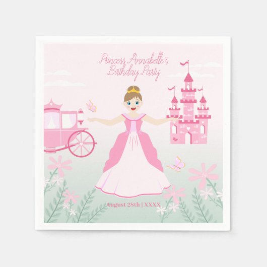 Serviette En Papier Imaginaire rose princesse fête d'anniversaire (Devant)
