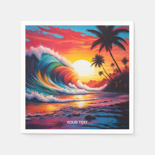 Serviette En Papier Imaginaire Vagues Vives Plage coucher de soleil