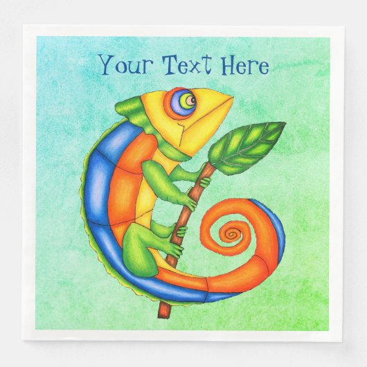 Serviette En Papier Imaginaire Vibrant Souriant Lézard Leaf Bleu Vert (Devant)