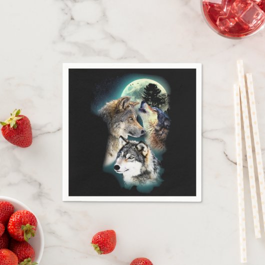 Serviette En Papier Imaginaire Wolf Moon Mountain (En situation)