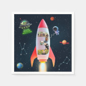 Serviette En Papier Immense Trois avec photos | 3e anniversaire Rocket (Devant)