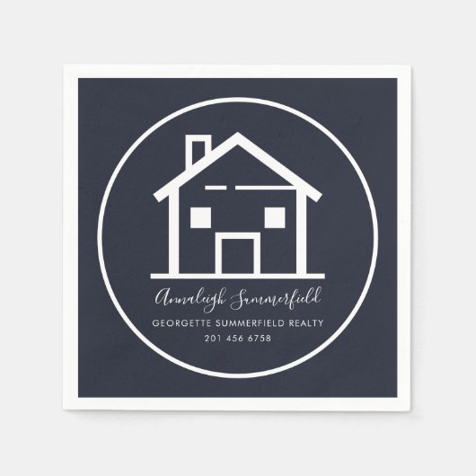 Serviette En Papier Immobilier Blanc Marine Bleu Business Paper (Devant)