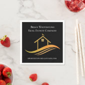 Serviette En Papier Immobilier Chic Noir Or Custom Open House (En situation)