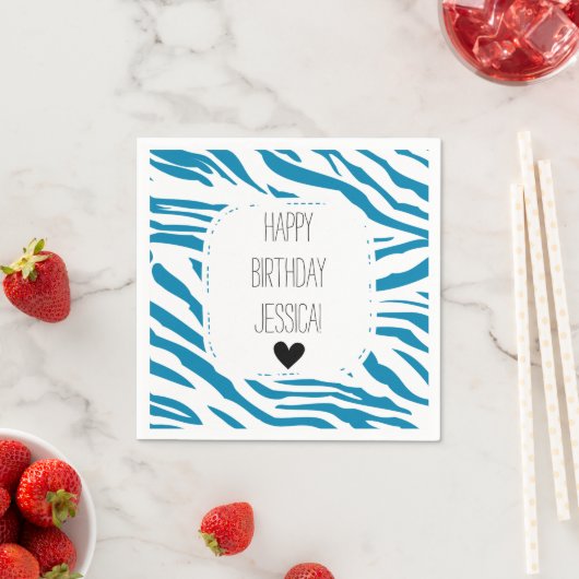 Serviette En Papier Impression Aqua et White Zebra (En situation)