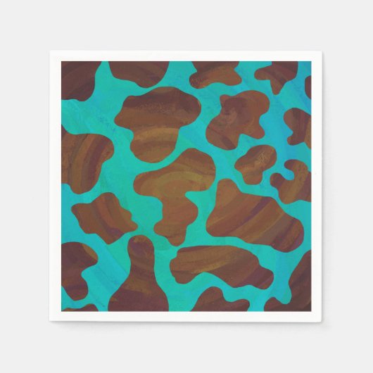 Serviette En Papier Impression Brown et Turquoise de vache (Devant)