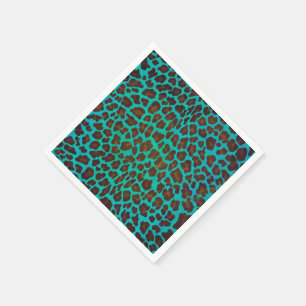 Serviette En Papier Impression Brown et Turquoise Leopard