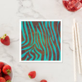 Serviette En Papier Impression Brown et Turquoise Zebra (En situation)