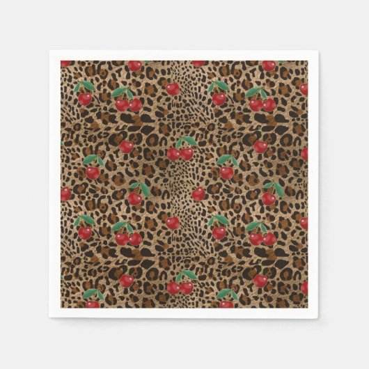 Serviette En Papier Impression d'animal Léopard Guépard Cerises Rouges (Devant)