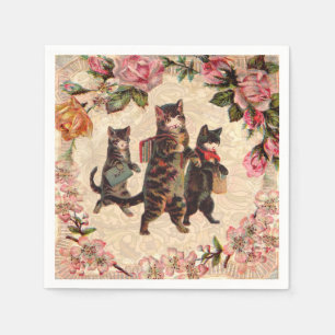 Serviette En Papier Impression de chatons vintage allant à l'école : V