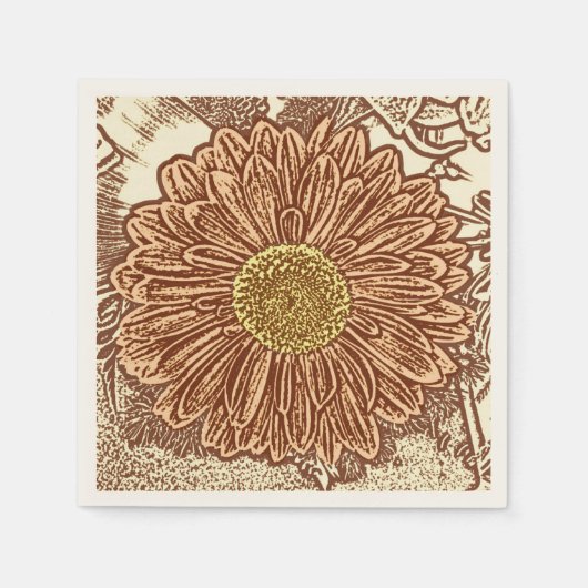 Serviette En Papier Impression de gérbera bloc - marron et beige (Devant)