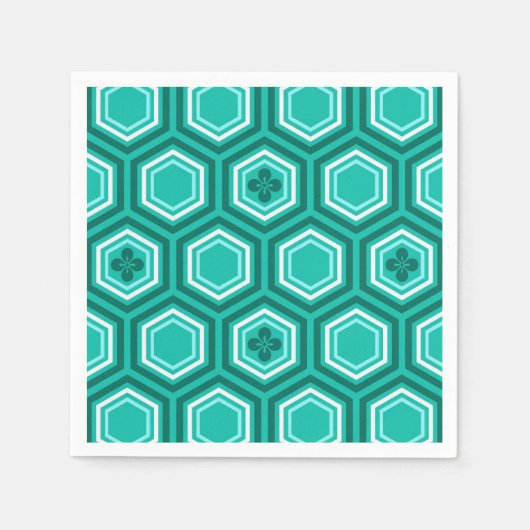 Serviette En Papier Impression de kimono hexagonal, sarcelle, aqua et  (Devant)