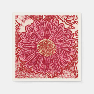 Serviette En Papier Impression de Marguerite de Gerbera - rouge et ros