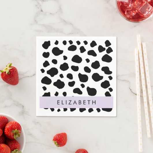 Serviette En Papier Impression De Vache, Spots De Vache, Noir Et Blanc (En situation)