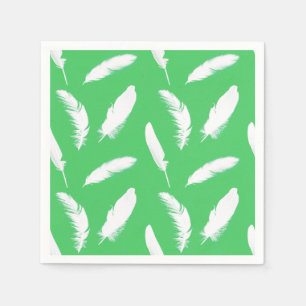 Serviette En Papier Impression en plumes blanches sur vert jade