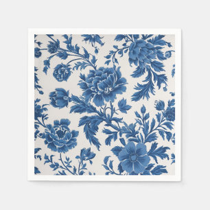 Serviette En Papier Impression florale d'inspiration victorienne bleue