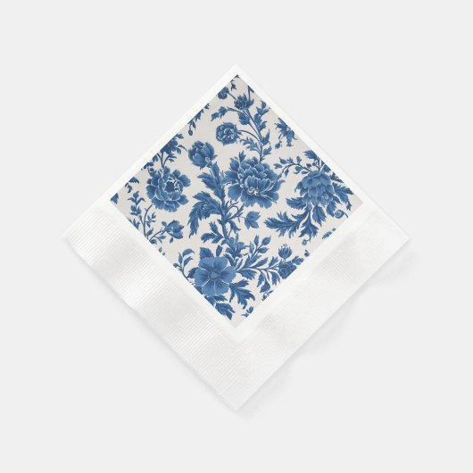 Serviette En Papier Impression florale d'inspiration victorienne bleue (Coin)