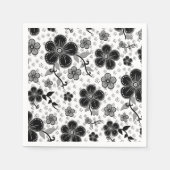 Serviette En Papier Impression florale noir et blanc (Devant)