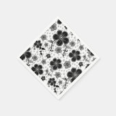 Serviette En Papier Impression florale noir et blanc (Coin)