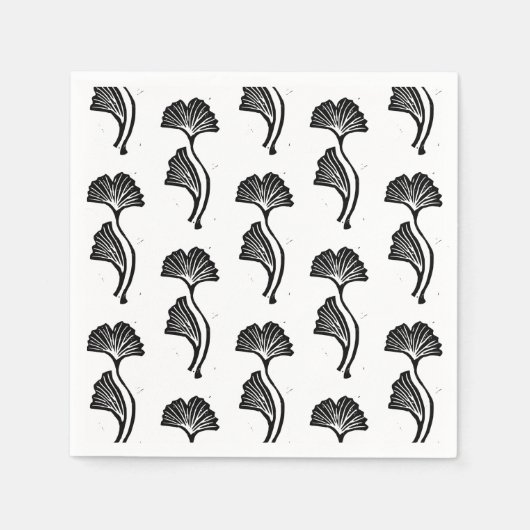 Serviette En Papier Impression Lino Feuille Gingko (Devant)