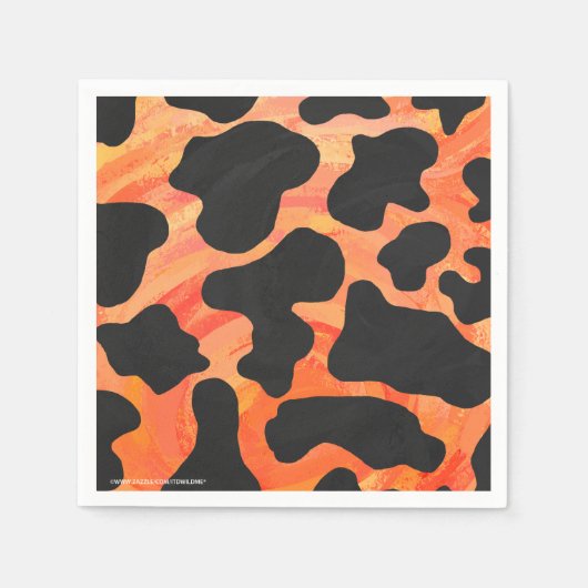 Serviette En Papier Impression noire et orange de vache (Devant)
