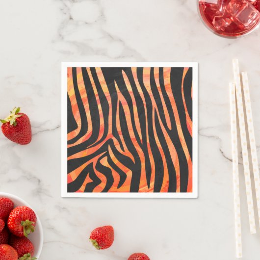 Serviette En Papier Impression noire et orange Zebra (En situation)