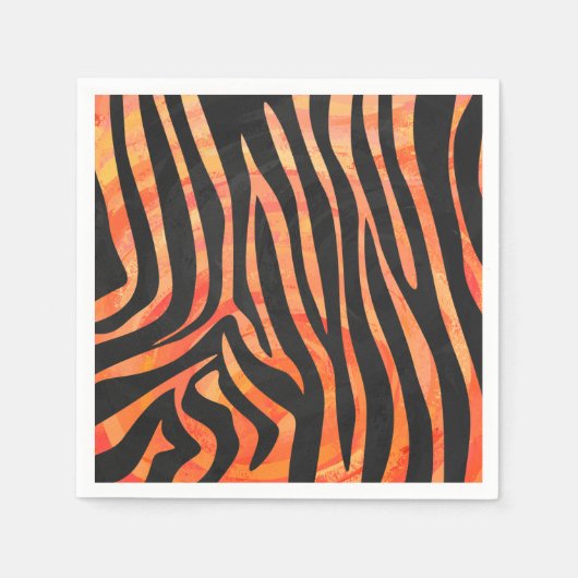 Serviette En Papier Impression noire et orange Zebra (Devant)
