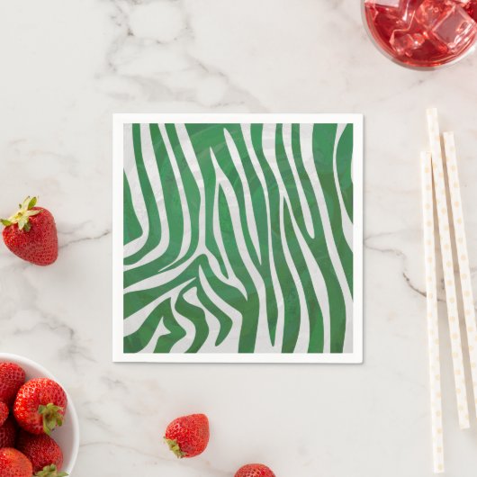 Serviette En Papier Impression verte et blanche Zebra (En situation)
