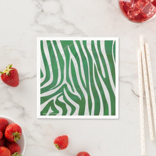 Serviette En Papier Impression verte et blanche Zebra (En situation)