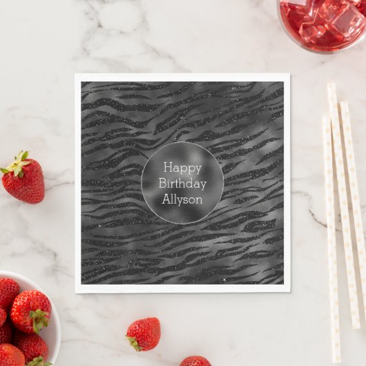 Serviette En Papier Impression Zebra Noir Argent (En situation)