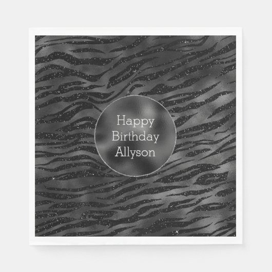 Serviette En Papier Impression Zebra Noir Argent (Devant)