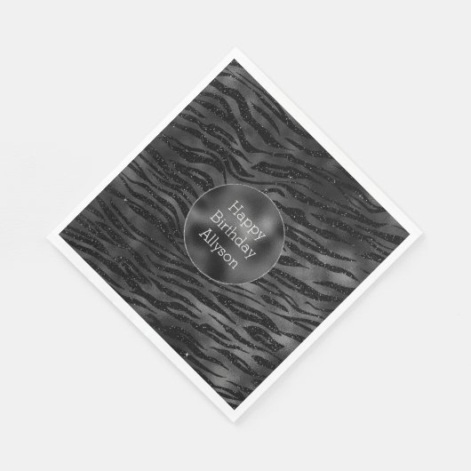 Serviette En Papier Impression Zebra Noir Argent (Coin)