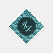 Serviette En Papier Impression Zèbre Turquoise avec Monogramme et nom (Coin)
