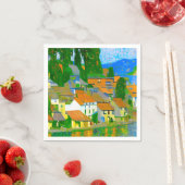 Serviette En Papier Impressionist Mediterranean Village by the Sea (En situation)