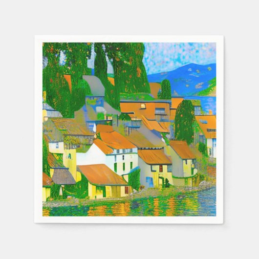Serviette En Papier Impressionist Mediterranean Village by the Sea (Devant)