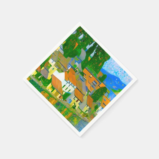 Serviette En Papier Impressionist  Mediterranean Village by the Sea   (Coin)