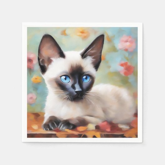 Serviette En Papier Impressionniste Siamese Portrait (Devant)