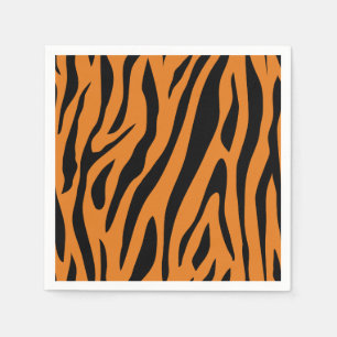 Serviette En Papier Imprimé animal rayures orange brûlé et noir Tigre