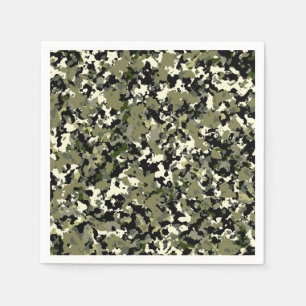Serviette En Papier Imprimé de camouflage vert noir crème