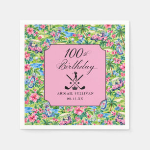 Serviette En Papier Imprimé de golf prépa vert rose pour 100e annivers
