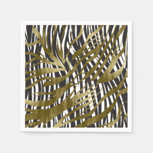 Serviette En Papier Imprimé zèbre noir et or Safari Chic Glamour