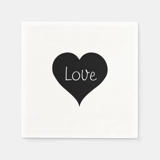SERVIETTE EN PAPIER IMPRIMER LE COEUR D'AMOUR NOIR ET BLANC (Devant)