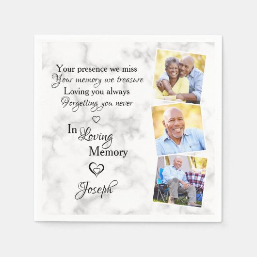 Serviette En Papier In Love Memory Custom 3 Photo Memorial Funeral (Devant)