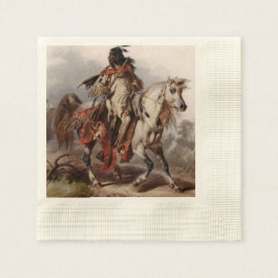 Serviette En Papier Indien Blackfoot sur le cheval Arabe étant chass