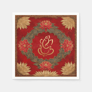 Serviette En Papier Indien Ganesh Rouge or traditionnel Lotus Mariage
