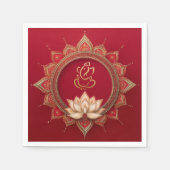 Serviette En Papier Indien Ganesh Rouge traditionnel Lotus Mariage (Devant)