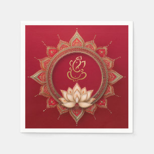 Serviette En Papier Indien Ganesh Rouge traditionnel Lotus Mariage