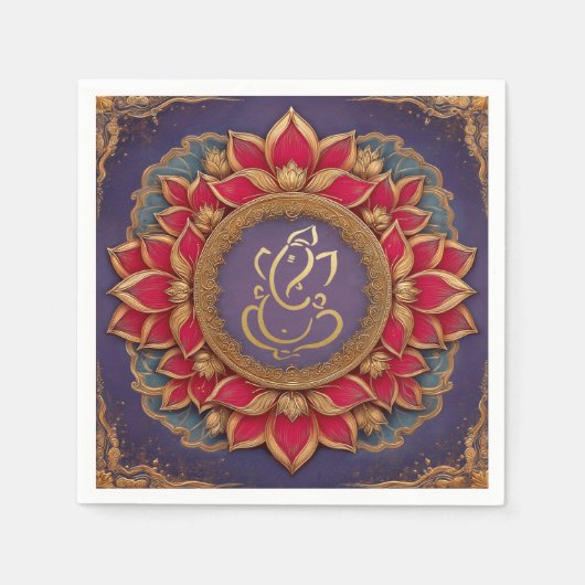 Serviette En Papier Indien Ganesh violet traditionnel Lotus Mariage (Devant)
