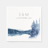 SERVIETTE EN PAPIER INDIGO INK BLUE MOUNTAIN LAKE MARIAGE MONOGRAMME (Devant)