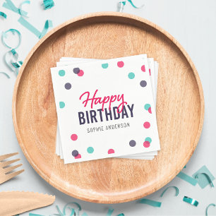 Serviette En Papier Indigo Pink Turquoise Confetti Joyeux anniversaire